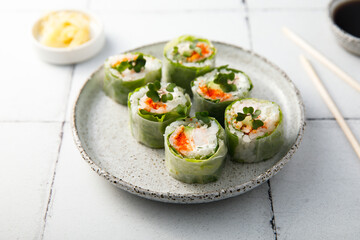 Healthy fresh rolls with shrimps
