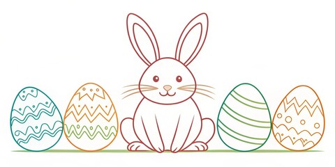 Fototapeta premium An Easter bunny outline takes shape on a white background, formed from an oval body, triangular ears, and