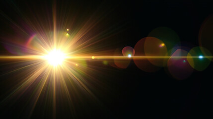  Abstract lens flare ignition.  Flash light on black background. Vector glow sparkle effect