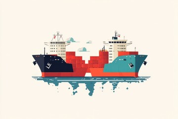 Obraz premium Cargo Ships with Containers Illustration