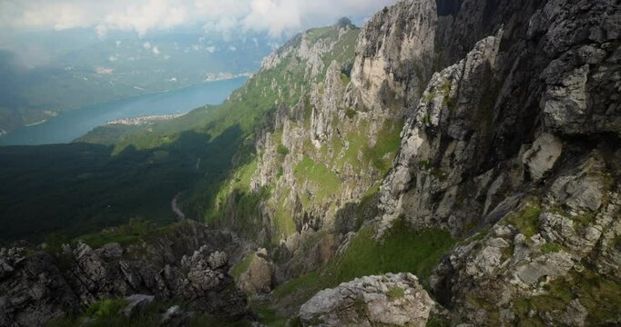 Lombardy, Italy - A Breathtaking View of the Rugged, Steep Peaks of Grignetta - Panning Shot