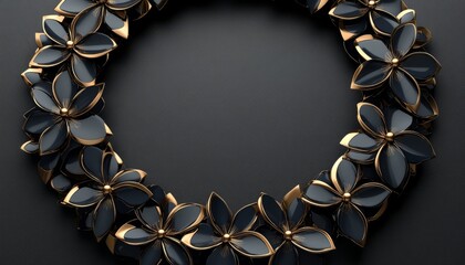 Black and Gold Floral Wreath with Empty Center