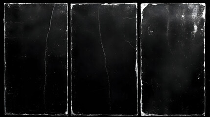 Three Black and White Rectangular Abstract Backgrounds with Scratches and Texture
