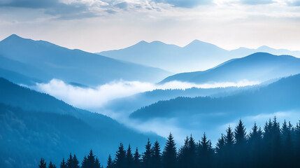 Obraz premium A beautiful landscape of misty mountains. 