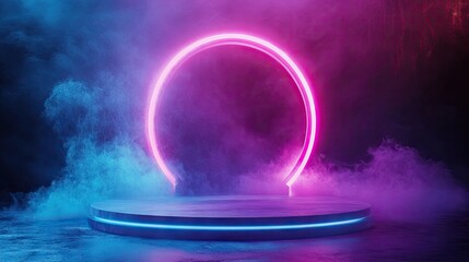 Obraz premium Abstract futuristic portal with a product stand, glowing with modern tech vibes, perfect for product displays and presentations.