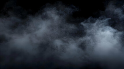 Abstract Fog Texture with White Swirling Smoke on Black Background for Design and Photography, a Moody and Atmospheric Image