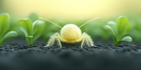Close-Up of a Bee Pollinating Vibrant Flowers in a Lush Garden, Showcasing Natures Beauty and the Important Role of Insects in Ecosystems