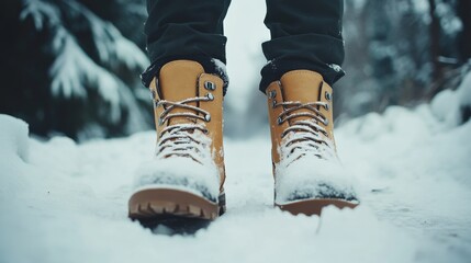 Snow Boots on a Snowy Path in Winter