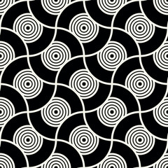 Naklejka premium Vector seamless pattern. Geometric bold striped circles. Stylish monochrome background. Simple repeating swatch. Monochrome black ornament with concentric elements.