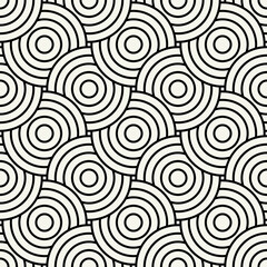 Vector seamless pattern. Geometric bold striped circles. Stylish monochrome background. Simple repeating swatch. Monochrome black ornament with concentric elements.