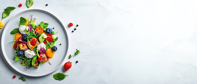 Abstract culinary art by chef, deconstructed dish with vibrant elements, highend modern cuisine, creative and unique plating