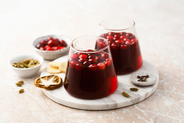 Traditional homemade mulled wine with cranberry