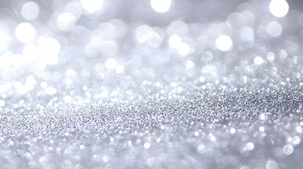 Abstract Silver Glitter Background with White Bokeh and Sparkle