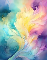 Abstract floral art in blue, yellow, and purple