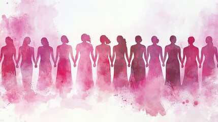 Watercolor illustration of women standing together in unity.