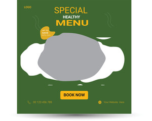 Food social media post and banner design with red background. Vector design with food photo Usable for social media, flyer, banner and web internet ads © Hafija