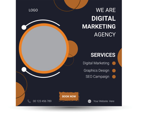 Digital Marketing agency social media post template. Social media ads vector templates fully editable, advertising design, digital marketing and corporate social media Instagram post