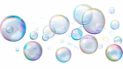 Iridescent Soap Bubbles Floating in Air, Abstract Background Illustration