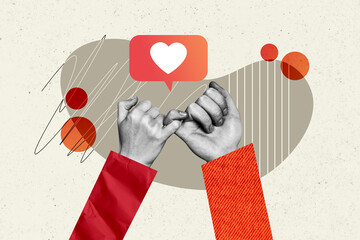 Composite photo collage of two hands pinky fingers crossed heart notification icon love family day...