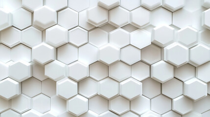 Fototapeta premium Clean white background with sleek 3D geometric honeycomb pattern