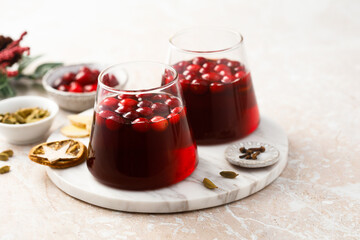 Traditional homemade mulled wine with cranberry