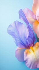 Iris flower with leaves beauty blooming petal story pastel background