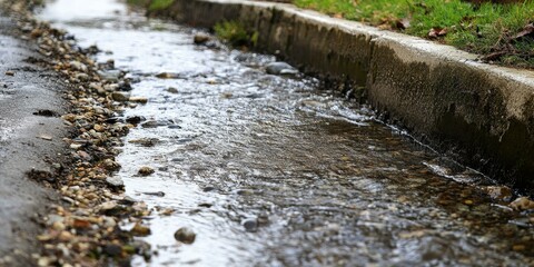 Fototapeta premium A small stream flows through a concrete channel.