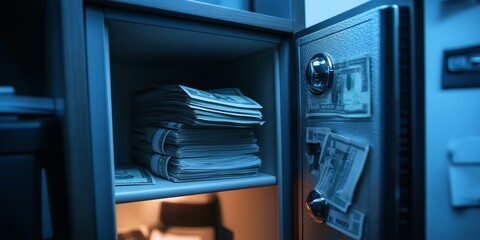 Obraz premium Stack of cash inside a safe.