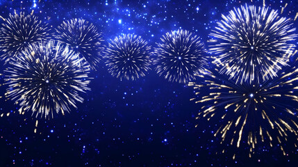 Naklejka premium Golden Fireworks Display Exploding in the Night Sky with Stars