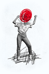 Vertical photo collage of anonym girl instead head scribble dance weekend occasion doodle mental...