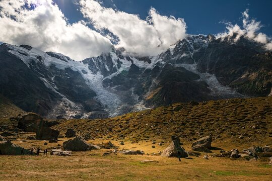 Landscape with glaciers on the peaks of Monte Rosa Alps, Italy