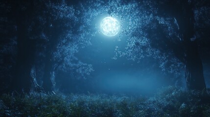A serene moonlit forest scene, evoking tranquility and mystery.