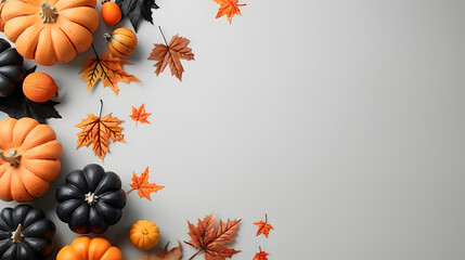 A Modern Top-Down Photo of Halloween Objects and Autumn Symbols Framing an Empty Background