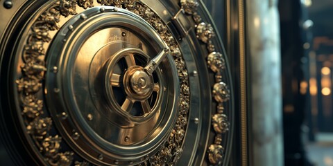 Obraz premium Ornate metal vault door with a handle.