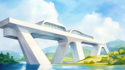 Futuristic hydropower dam with a sleek design