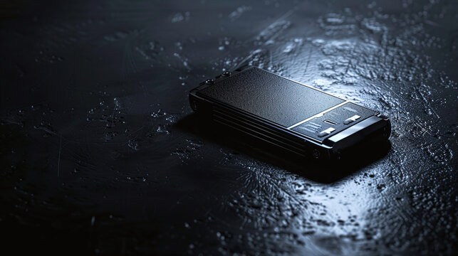 Pager on dark table with dark background