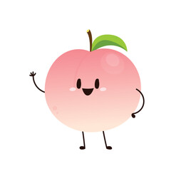 Peach cartoon vector. Doodle peach with leaves icon. Peach fruit in shape of heart isolated on white background. Farm, natural food, fresh fruits.