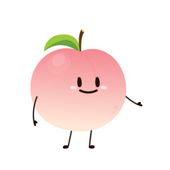 Peach cartoon vector. Doodle peach with leaves icon. Peach fruit in shape of heart isolated on white background. Farm, natural food, fresh fruits.