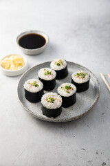 Traditional sushi rolls with shrimps