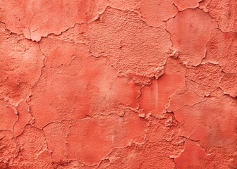 Fototapeta premium Trendy living coral color texture of a concrete wall with cracks and scratches. limestone textured background. Decorative red panoramic background texture. Vintage texture of plaster or grungy marble.