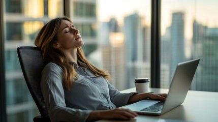 Fototapeta premium usinesswoman Relaxing During a Break in High-Rise Office