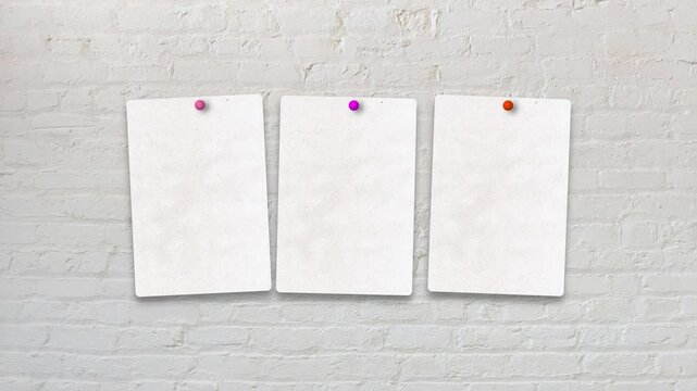 A video of swaying three photo card on the wall. 4k loop animation with alpha channel.