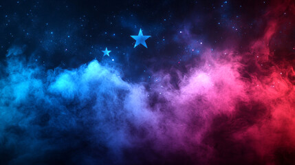 smokey USA background with stars and red and blue gradient with copy space