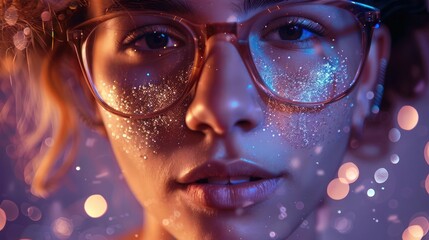 Close-up of a woman's face covered in glitter