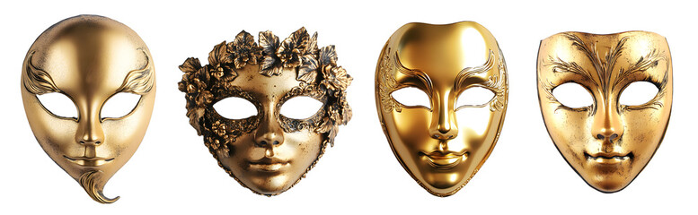 Golden Mask, Opera Mask, Festival Mask isolated on a transparent PNG background, white background , cut out, clipping path, Generative Ai