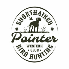 Shorthaired Pointer Bird Hunter Dog Club Logo Design. Hunting Dog Emblem