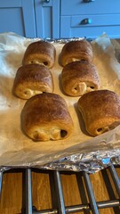 Pain au chocolat on baking tray