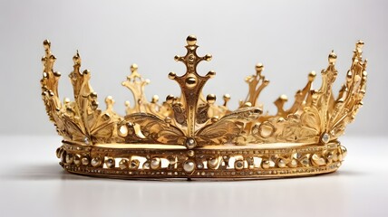 Ornate gold crown with rubies and intricate details for royalty, pageantry, and luxury themes