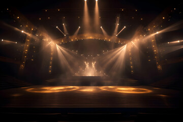 Stage with illuminated spotlights