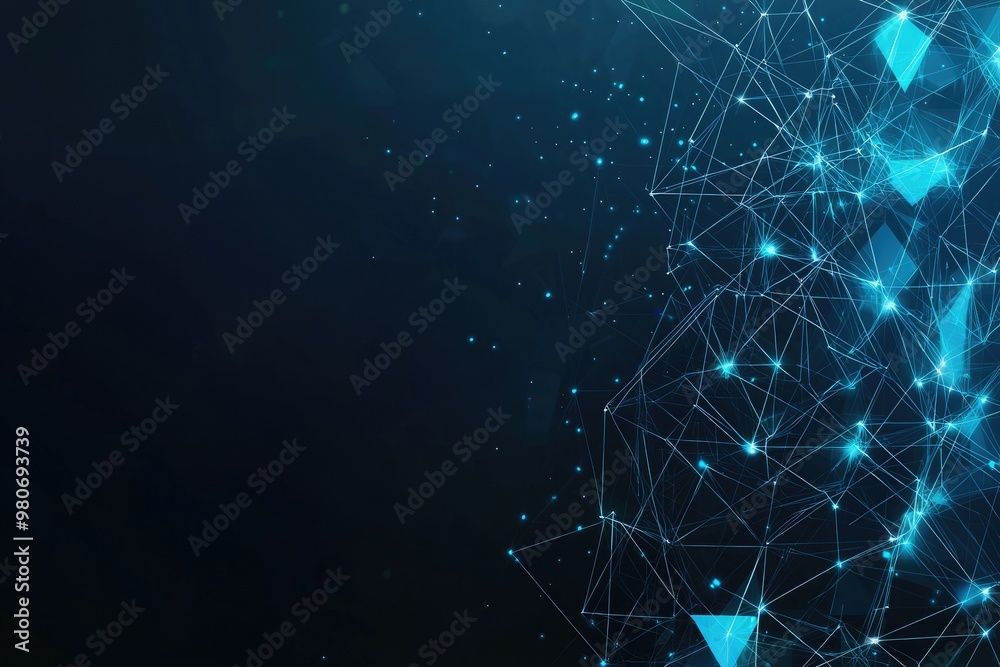 Wall mural futuristic digital network visualization with glowing nodes and lines, representing data connections